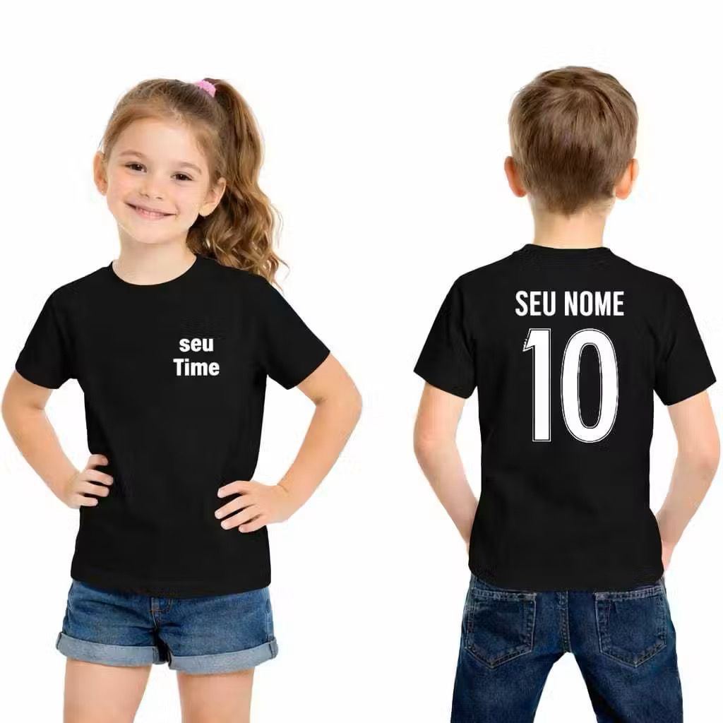 Camisa Camiseta Infantil Personalizada Time Futebol 100% Algodão Unissex Menina e Menino Tecido Premium Presente