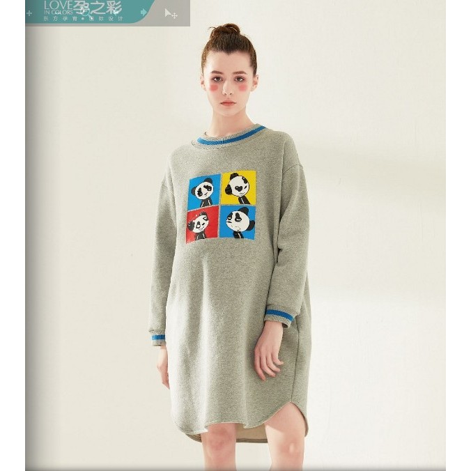 Cor grávida outono inverno estilo maternidade Wear moletom forro de lã engrossado maternidade moletom vestido longo topo