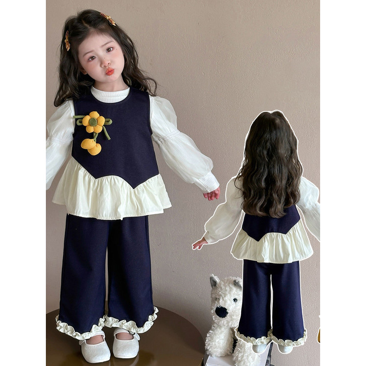 Meninas terno meninas terno 2025 outono novo estilo bebê moda crianças girassol menina bebê outono terno de três peças