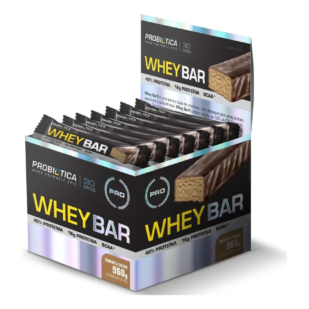 Whey Bar 24 Unidades Com 40g Cada Cookies Probiótica