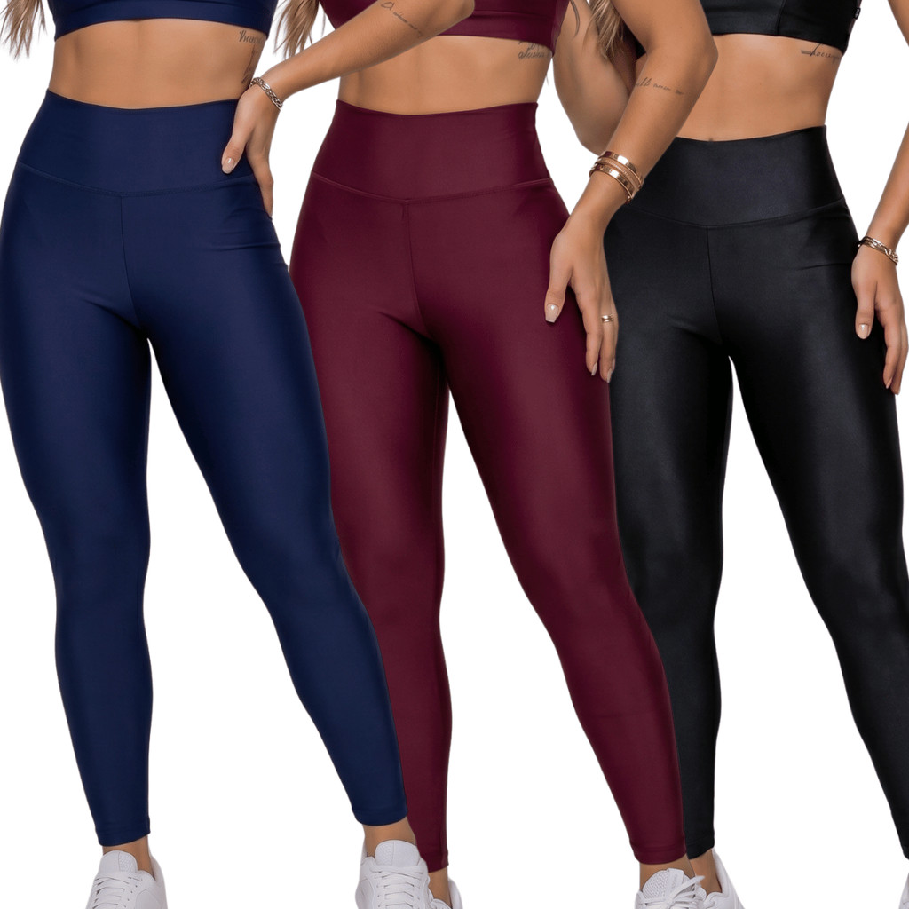 Kit 2 Calça Fitness Legging Feminina Academia Cintura Alta Suplex Zero Transparência Alta Elasticidade Conforto