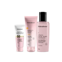 Kit Peeling Glow Up Hidrabene Tônico Ácido Glicólico 7% + Sabonete Facial + Protetor Solar FPS 50