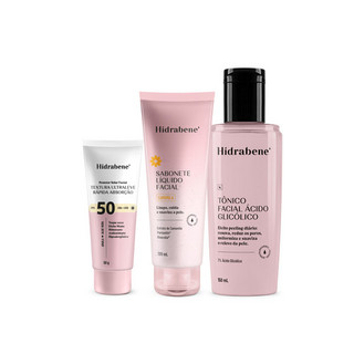 Kit Peeling Glow Up Hidrabene Tônico Ácido Glicólico 7% + Sabonete Facial + Protetor Solar FPS 50