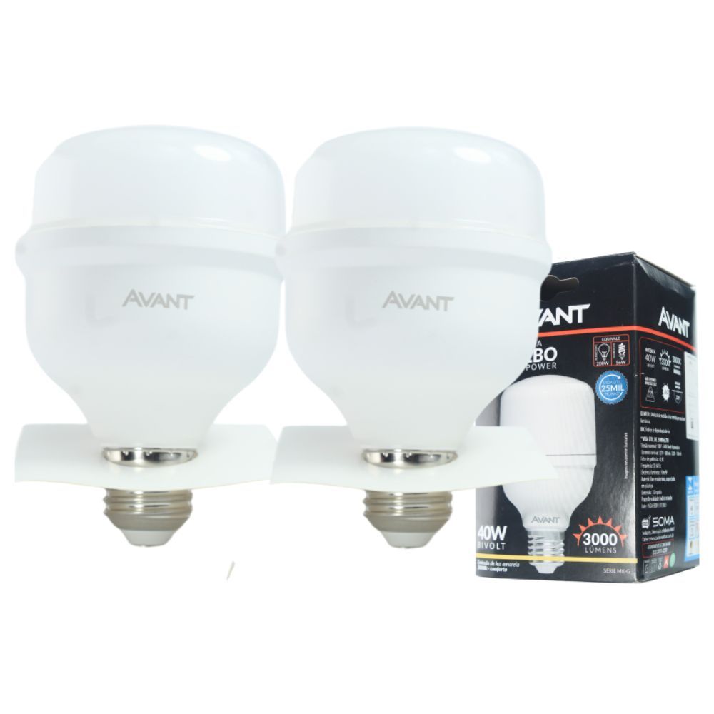 Kit 2 Lâmpadas LED Bulbo Avant 40W 3000K Amarela Bivolt E27 3000lm Alta Potência