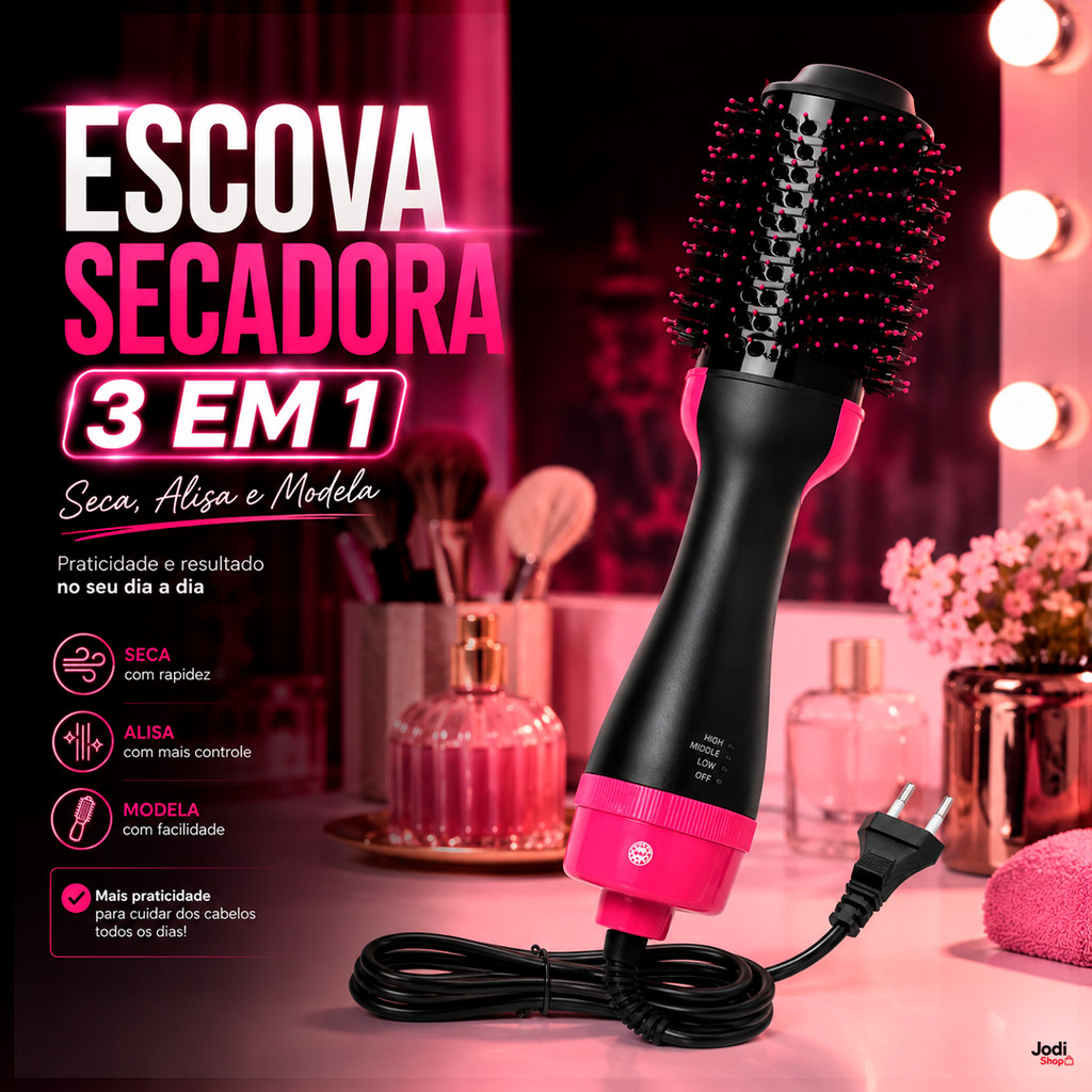 Escova Secadora Profissional Seca Alisa Modela Cabelo 110v