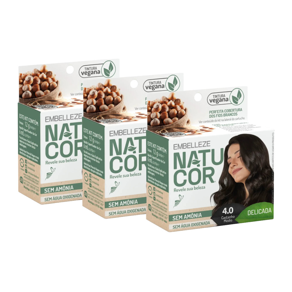 Kit 3 Natucor Naturalmente Delicada Avelã Castanho Médio 4.0