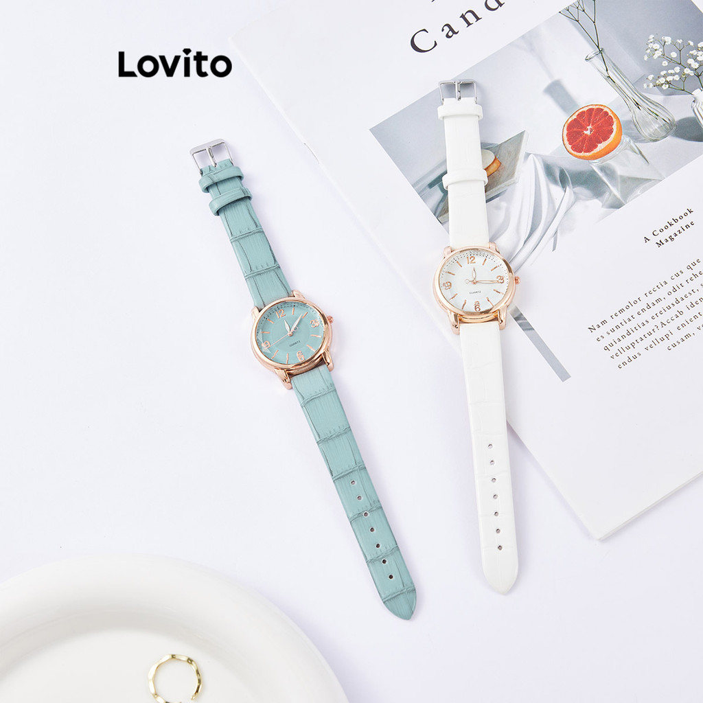 Lovito Casual Simples Relógio Feminino de Metal Quartzo L63AD287 (Branco/Azul-Esverdeado)
