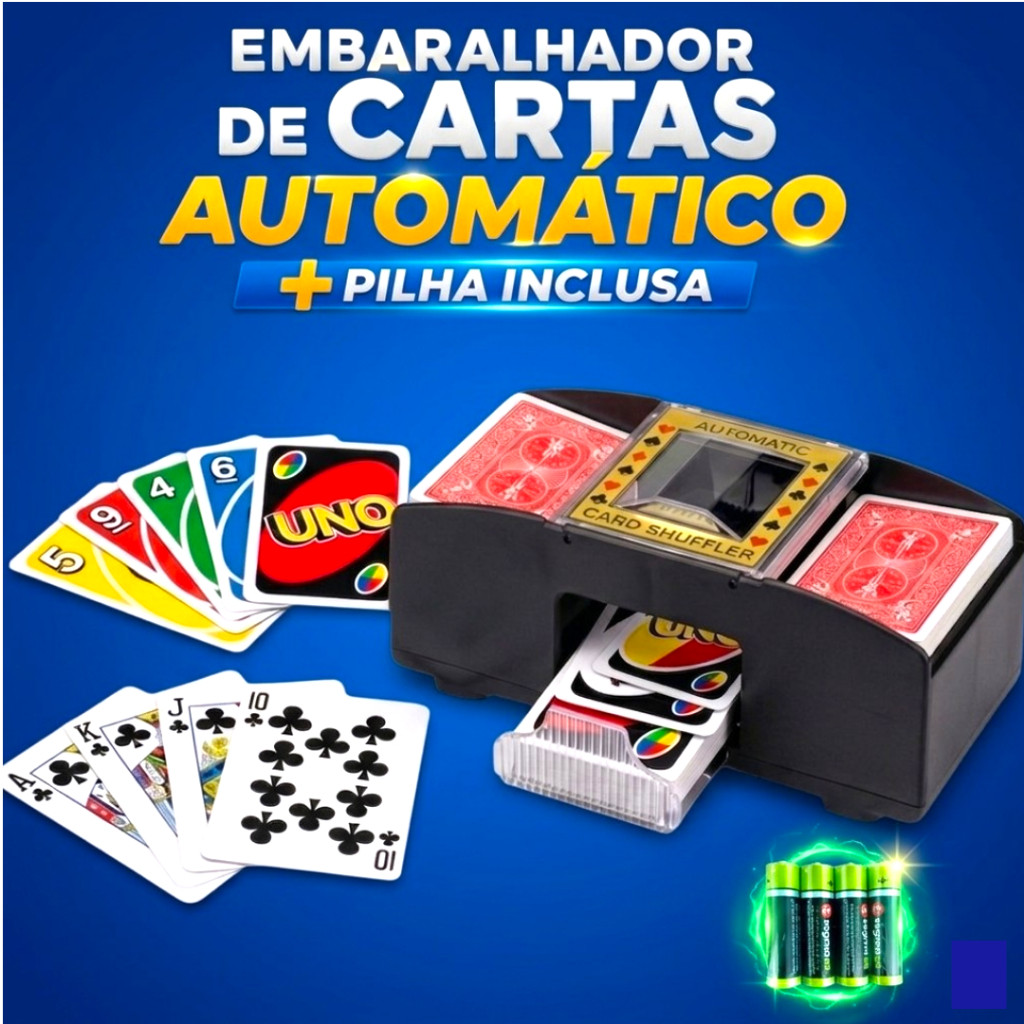 Embaralhador de Cartas com PILHAS inclusas automático 2 decks Uno poker uno tranca