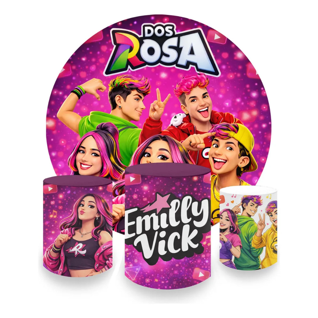 Capa Painel Redondo + Capa De Cilindro Tema Dos Rosa Emilly Vick | Envio Rapido
