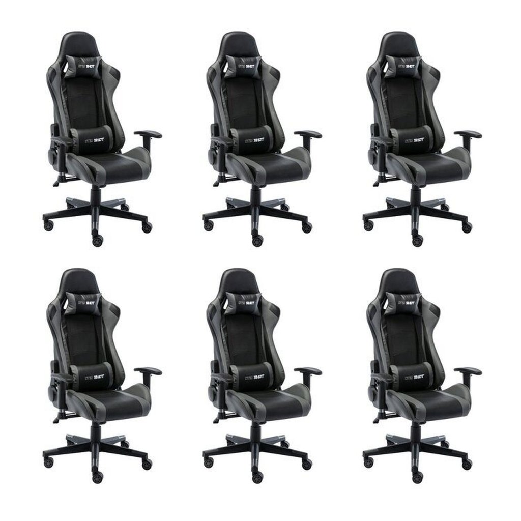 Kit 6 Cadeiras Gamer Giratória em Couro One Shot Preto/Cinza Preto/Cinza