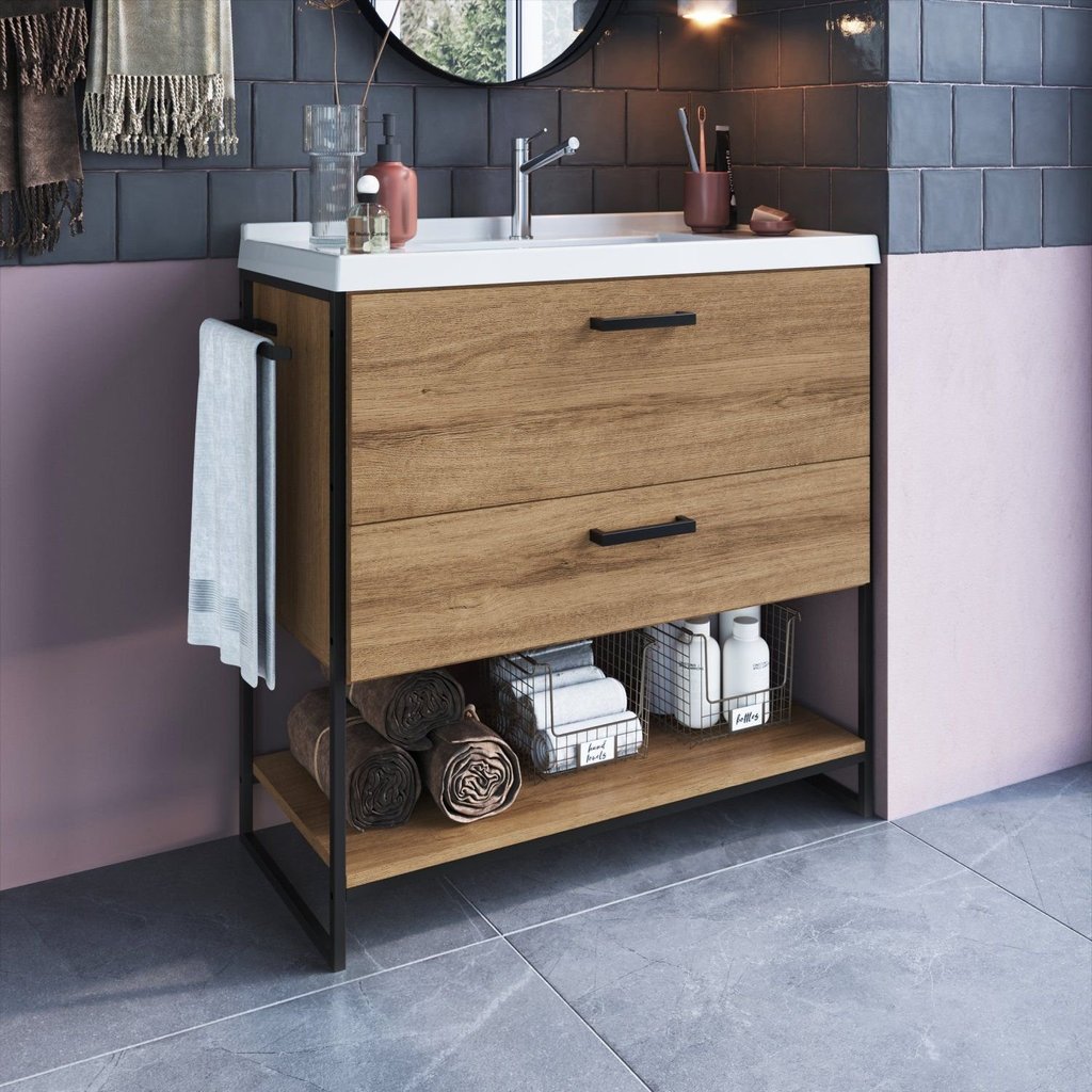 Gabinete para Banheiro 80cm com Lavatório Marrom/Preto/Mel Preto/Mel