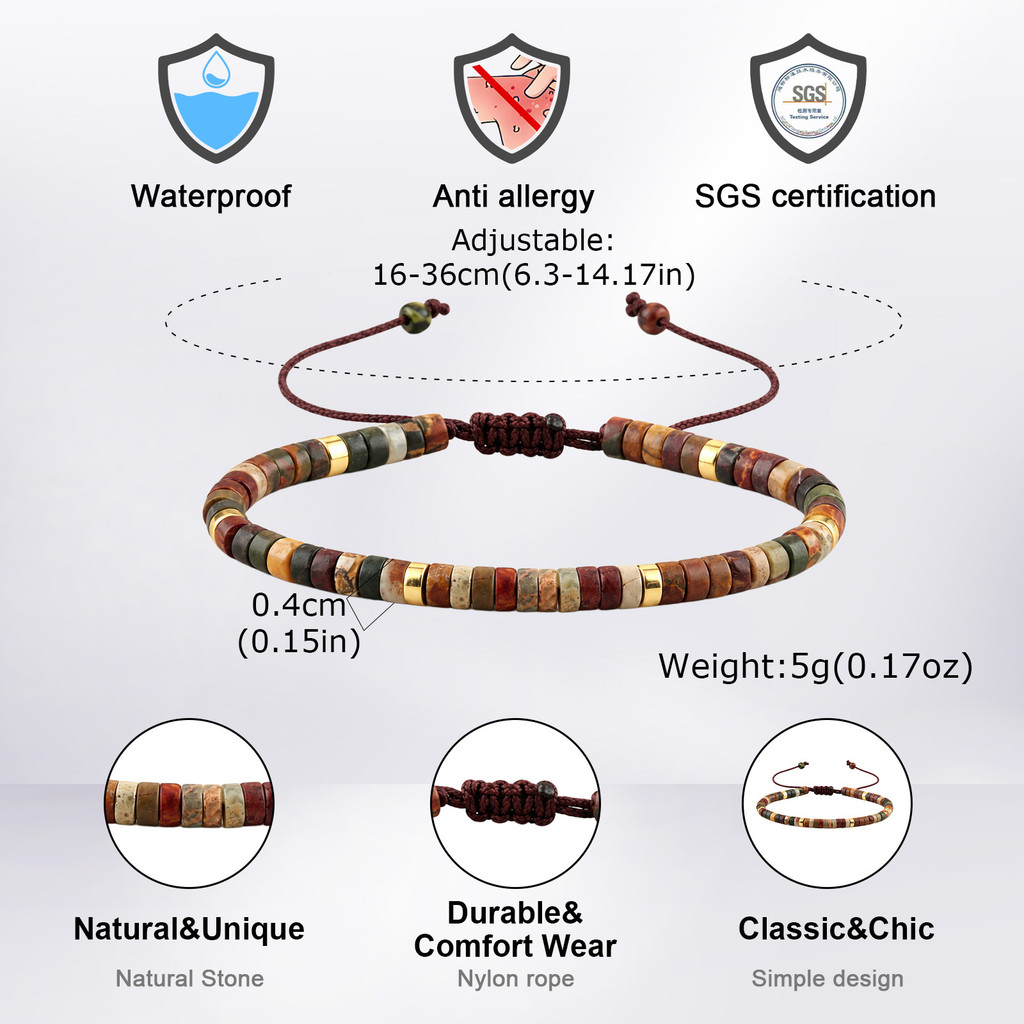 Vnox Moda Pedra Natural Pulseira De Contas Tecido À Mão Corda Ajustável Boho Unissex Joias De Presente Espiritual · foto 2