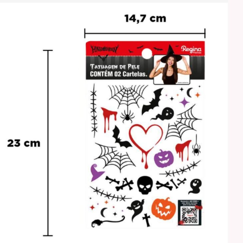 1~5 TATUAGEM DE PELE HALLOWEEN DECORATIVA C/02 CARTELAS (REGINA) · foto 2