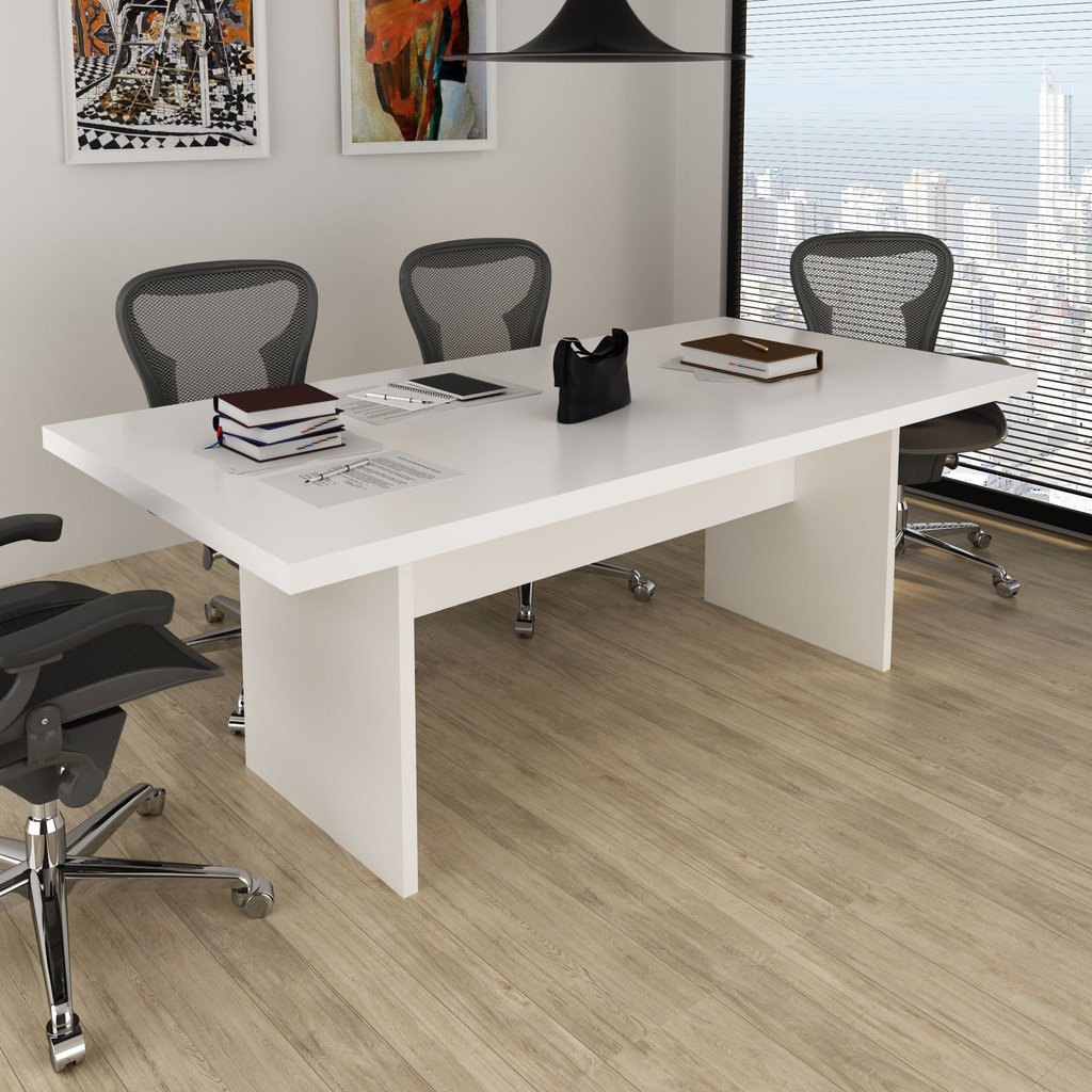 Mesa para Reunião 6 Lugares 200x100cm Branco Branco