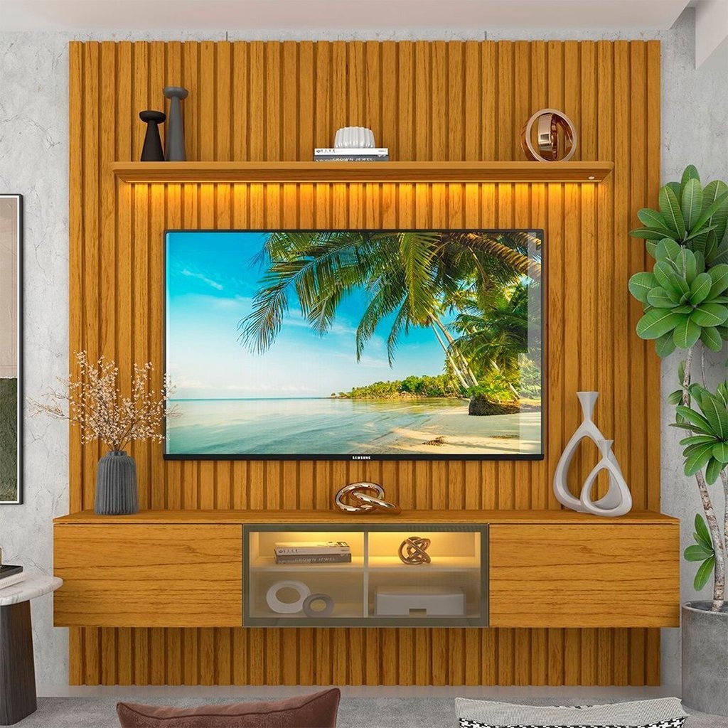 Estante para TV e Home Theater Ripado para TV até 84 Polegadas com LED 100% MDF 228,8CMX250CM Ripada 3 Portas com LED