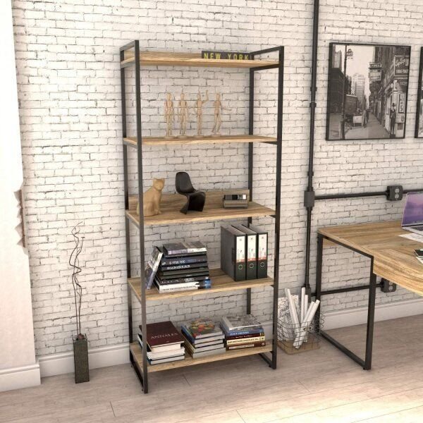 Estante de Livros Industrial Aço 80CMX187CM 5 Prateleiras Kuadra Marrom/Carvalho Carvalho