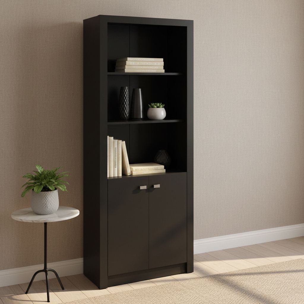 Armário Alto para Escritório 171,5x60cm com 2 Portas e 5 Prateleiras ME4110 Marrom Preto
