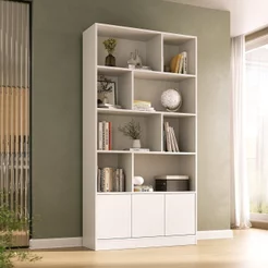 Estante de Livros 100% MDF 94CMX180,5cm 3 Portas 8 Nichos Versatile Yescasa Branco Branco