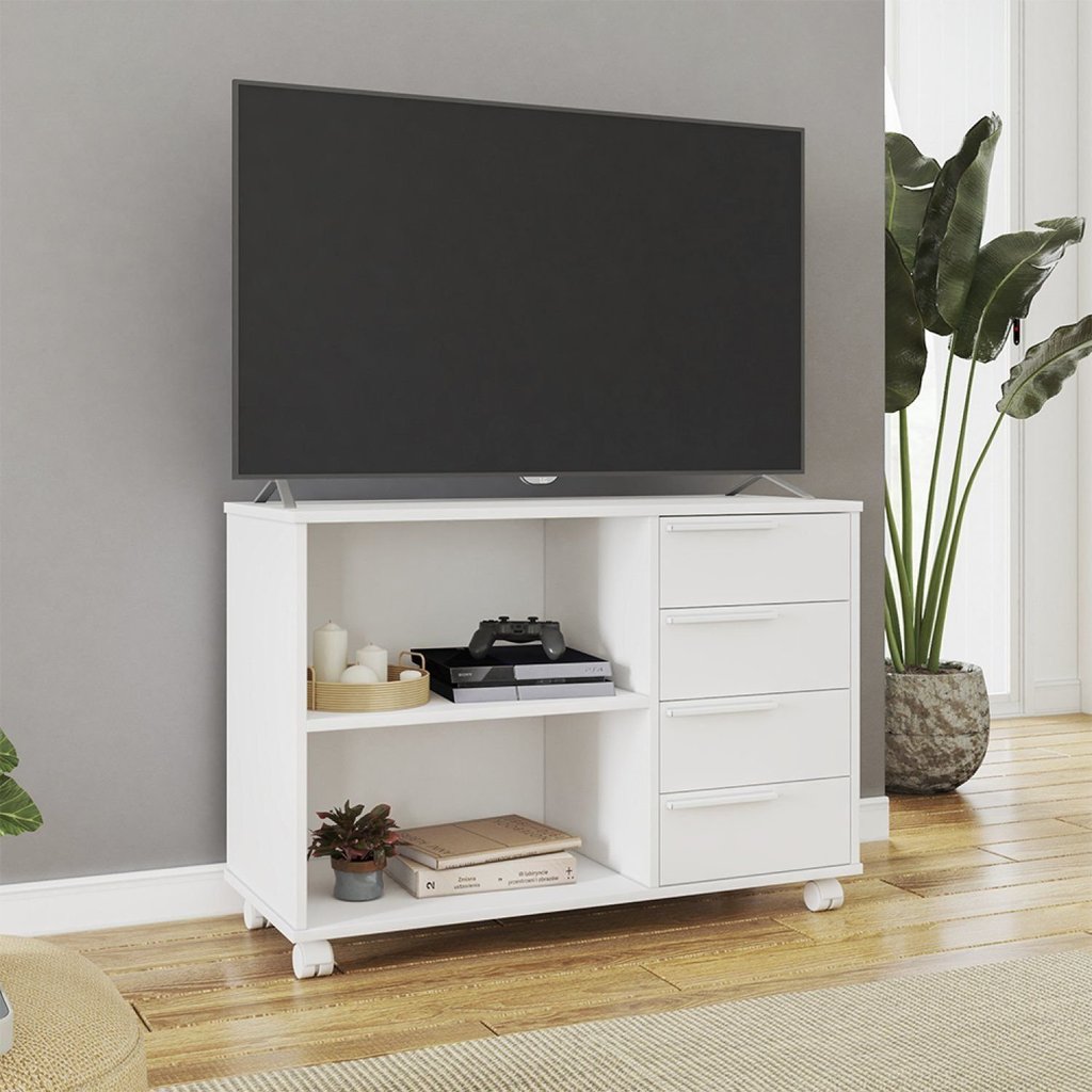 Rack para TV até 40 Polegadas 90cm 1 Prateleira 4 Gavetas Branco