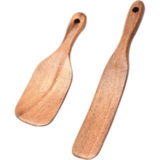 2 Pack Wooden Spurtle, Wooden Spurtle Spatula Dough Stir with Hanging Hole, for Sourdough Starter, Spreading, Cooking, R