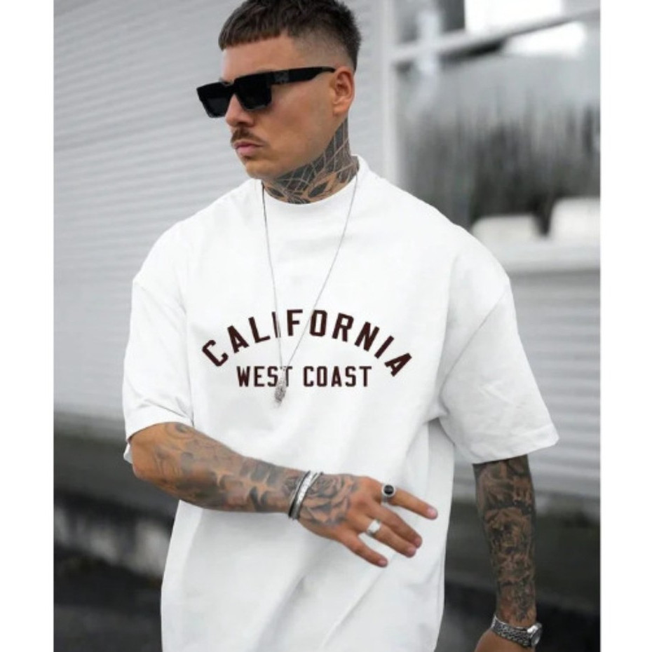 Camiseta Oversized California Masculina 100% Algodão Premium Casual Streetwear