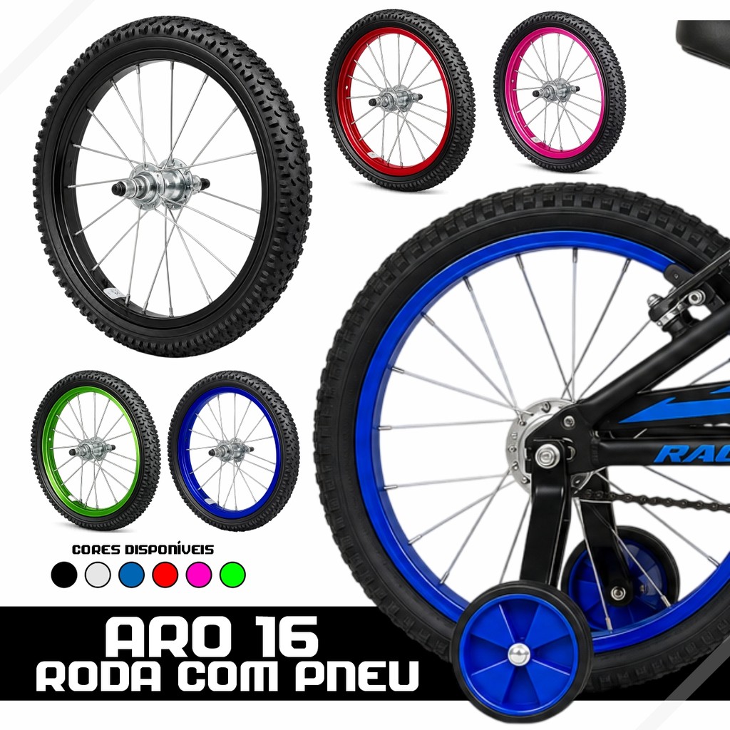 Par de Roda Aro 16 Montada Com Pneu e Câmara de Ar Bike Bicicleta Infantil Kids Vzan