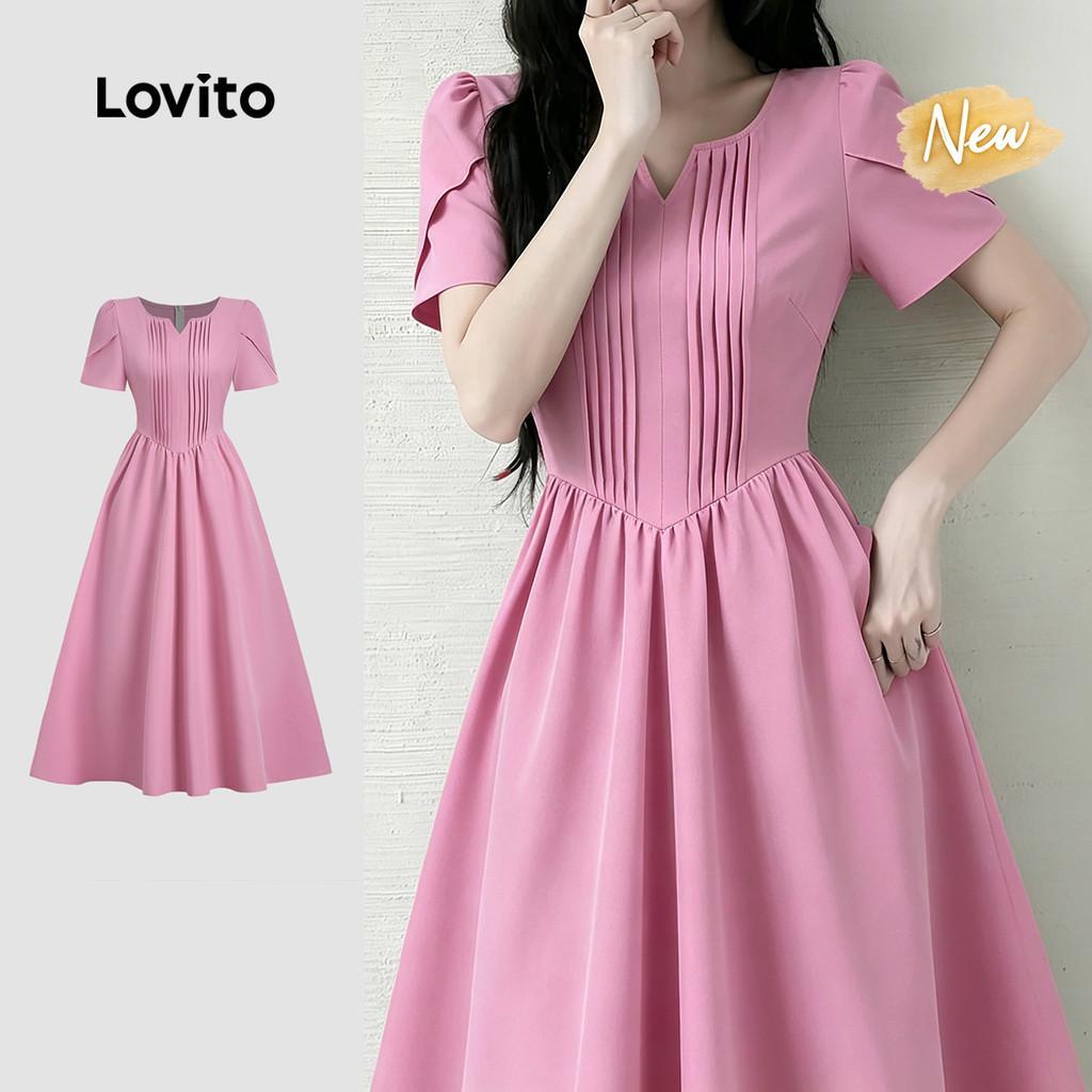 (New Arrival) Lovito Vestido Elegante Pregas Requintado e Confortável Vestido Ci