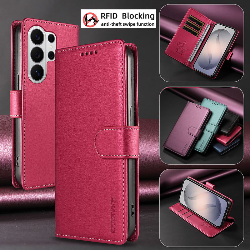 Capa De Couro Flip Para Samsung A35 A34 A33 A32 A27 A26 A25 A24 A23 A22 A12 A17 A16 A15 A14 A13 A12 Preto Roxo Rfid Bloq