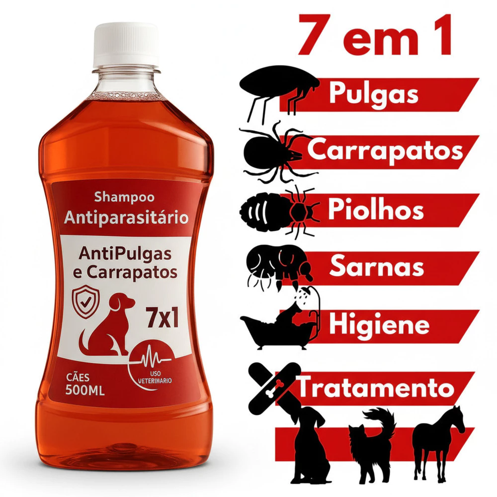 Shampoo Para Cachorro Anti Pulgas Carrapatos 7 Em 1 Pet Cães - 500ml