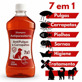 Shampoo Para Cachorro Anti Pulgas Carrapatos 7 Em 1 Pet Cães - 500ml