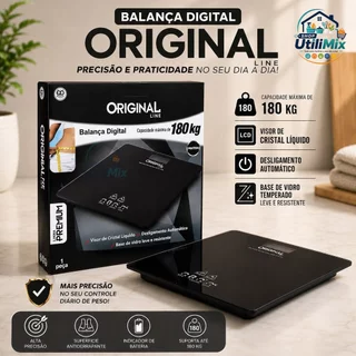 Balança Corporal Digital Até 180kg Com Vidro Temperado Premium Portátil