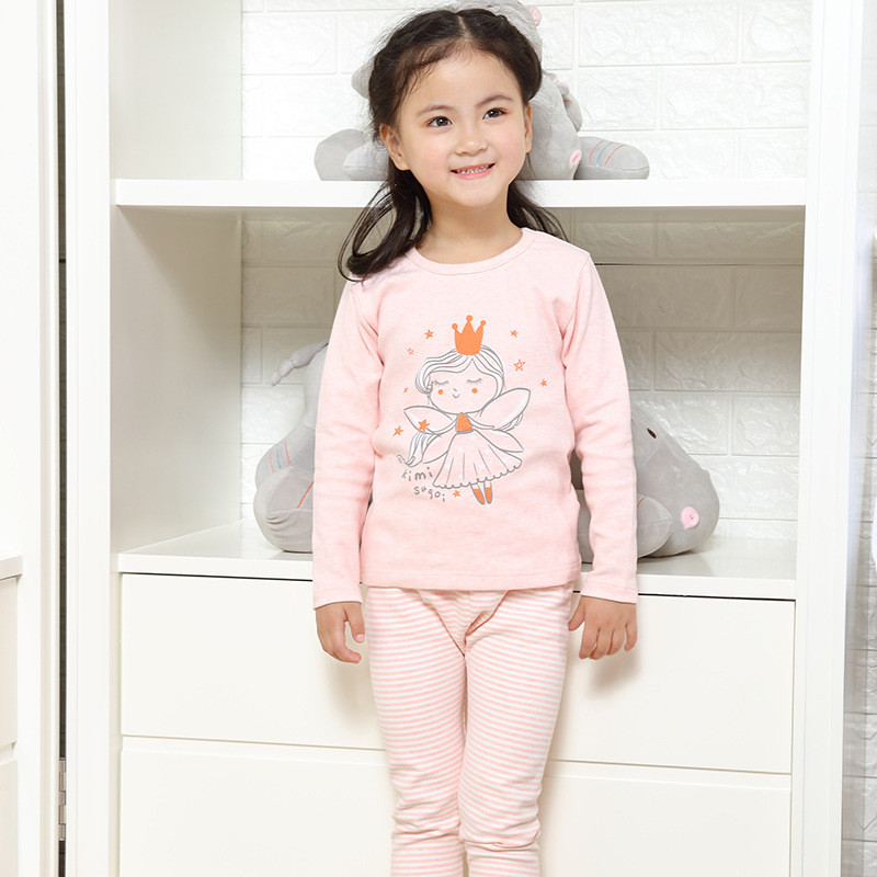 Qimi roupas infantis outono inverno conjunto de roupa interior térmica confortável velo engrossado roupas de outono calç