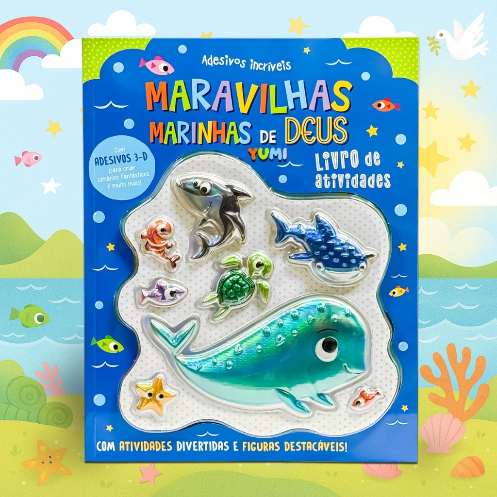 Livro Infantil Bíblico Atividades Bíblicas Maravilhas de Deus - Com Adesivos 3d 