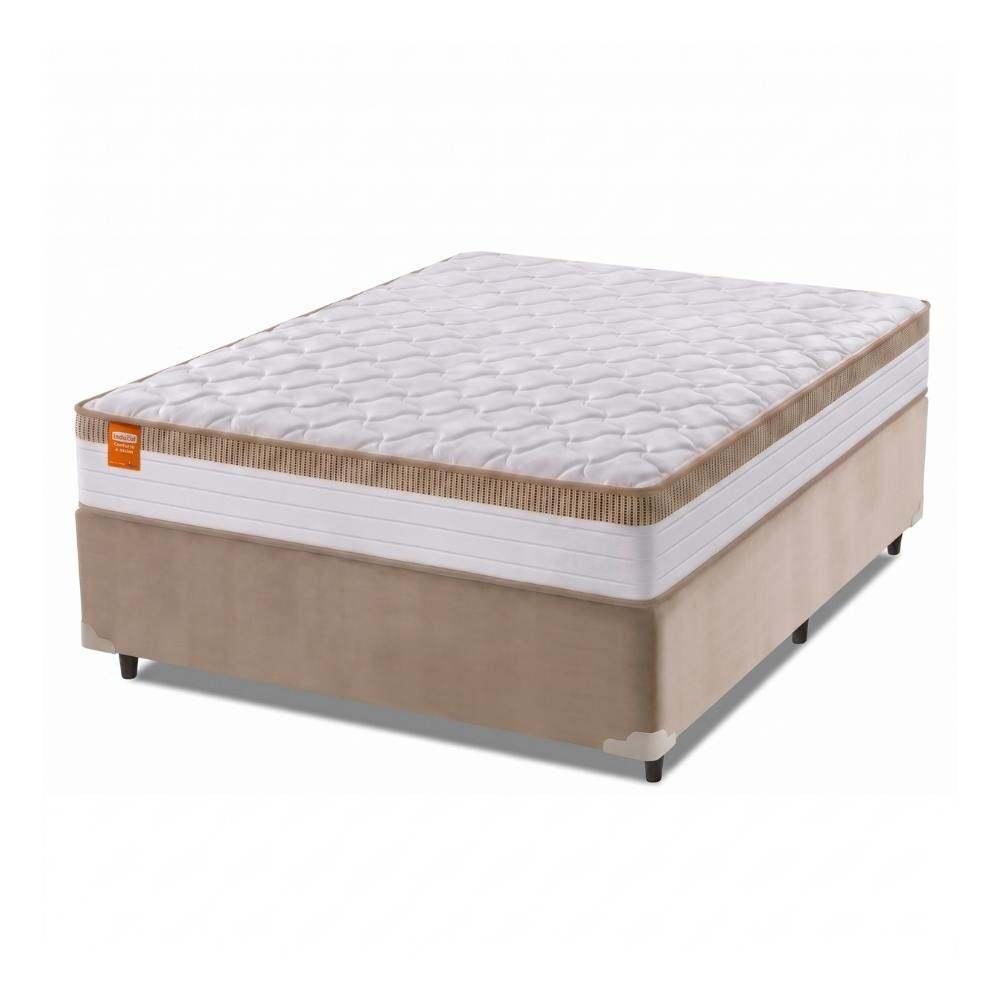 Cama Box Casal Queen Colchão Molas Ensacadas Real 158x198x65cm Branco / Bege - Suporta até 130Kg Por