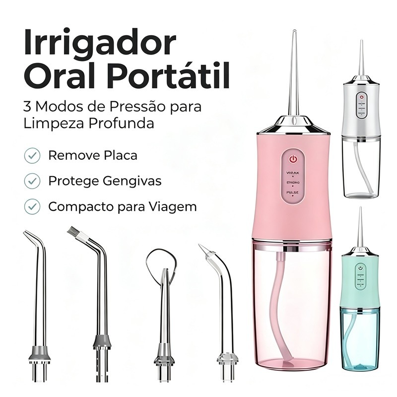 Irrigador Dental Higiene Oral Completa com 220ml Portátil Recarregável Jato Bocal F7 para Dentes e Gengiva AIRER.BR