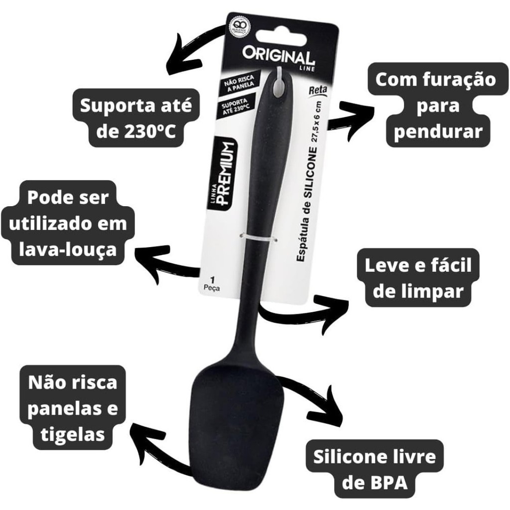 Espátula de Silicone Utensílio de Cozinha 27cm Antiaderente Resistente ao Calor
