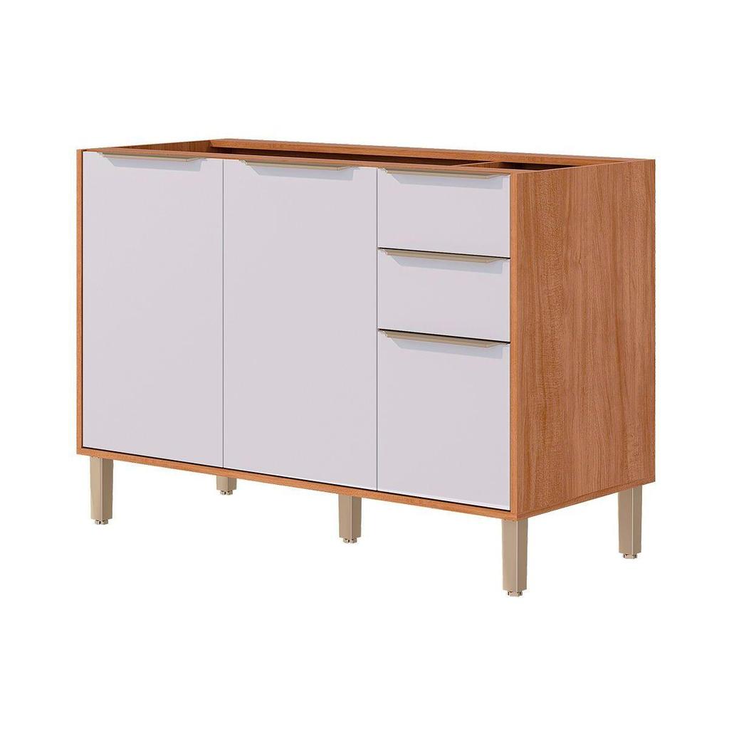 Balcão de Cozinha Divina c/ 3 Portas e 2 Gavetas s/Tampo 120cm Cinamomo/Off White - MGM