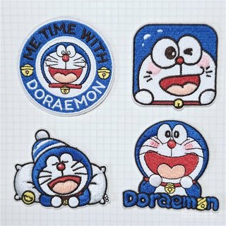 Patch Bordado Doraemon, Patch Autoadesivo de Vestuário com Personagem Doraemon, Decoração para Mochila, Patch de Tecido,