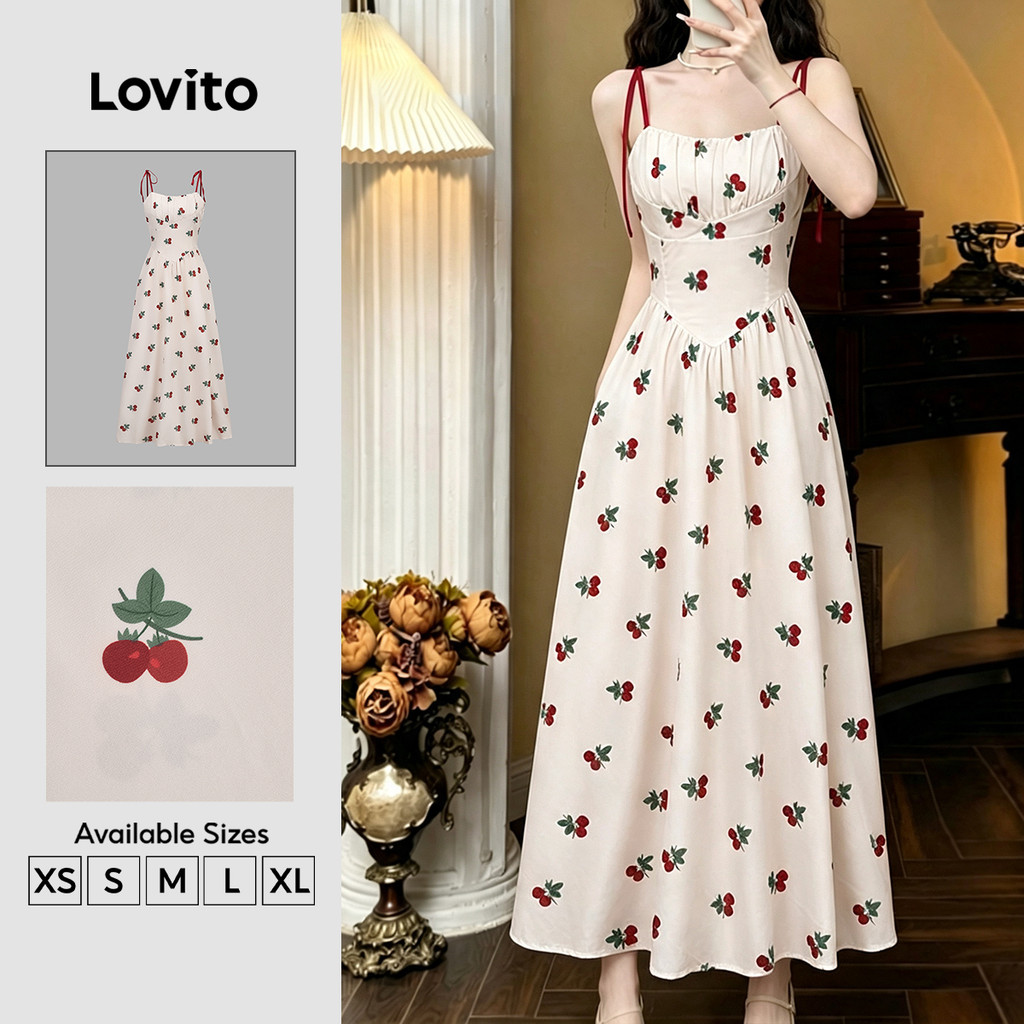 Lovito Férias Vestido Floral Contraste Fita Plissada Estrutura Linha Vestido Para Mulheres LNE51425