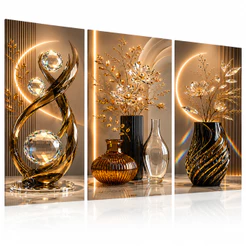 Quadros Decorativos para Sala Quartos Quarto Luxo 3D Cristal E Ouro kit 3 peças Modernas Delicadas
