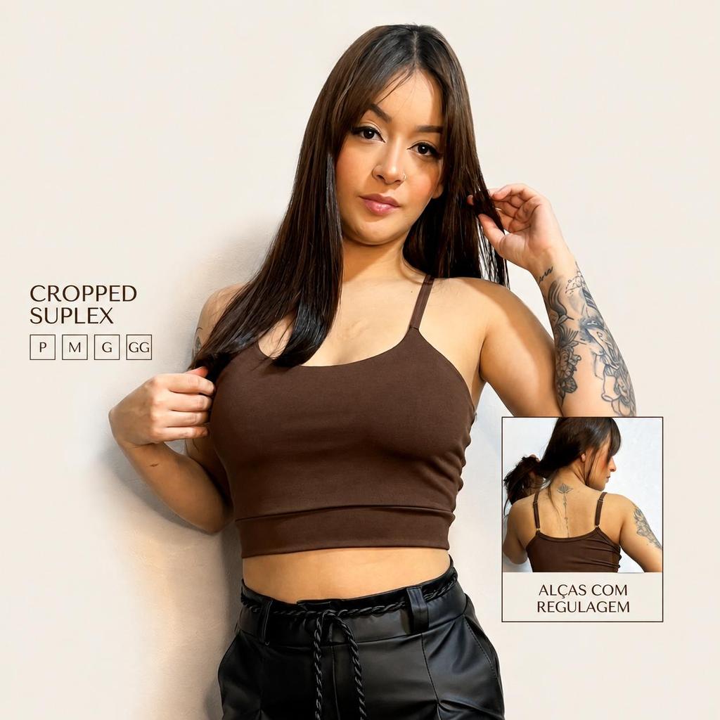 Cropped Suplex Feminino Regata Alcinha Regulável Blusa Básica Justa Confortável Verão Moda Fitness Casual P M G GG