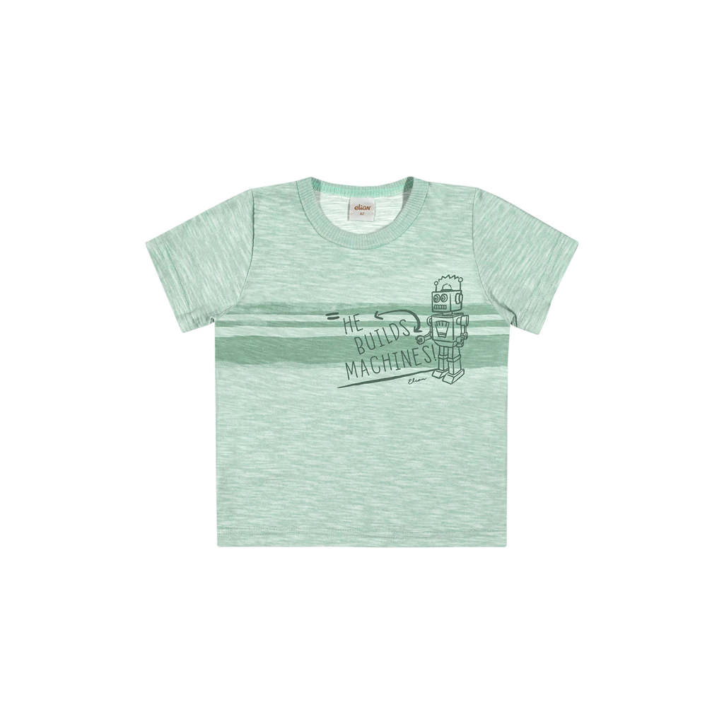 Camiseta Infantil Menino Malha Flamê Robô Elian Verde