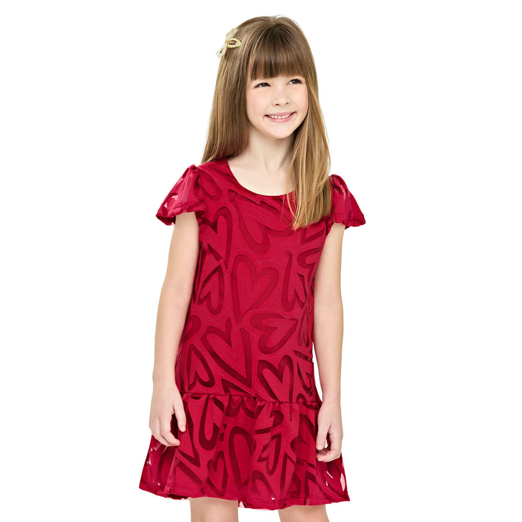 Vestido Infantil Menina Tule Corações Elian Vermelho