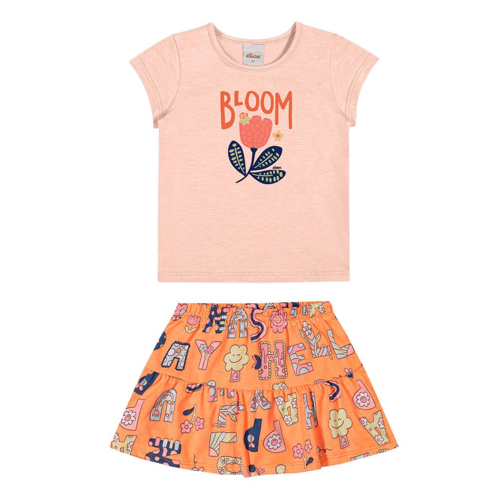 Conjunto Curto Infantil Menina Bloom Elian Laranja