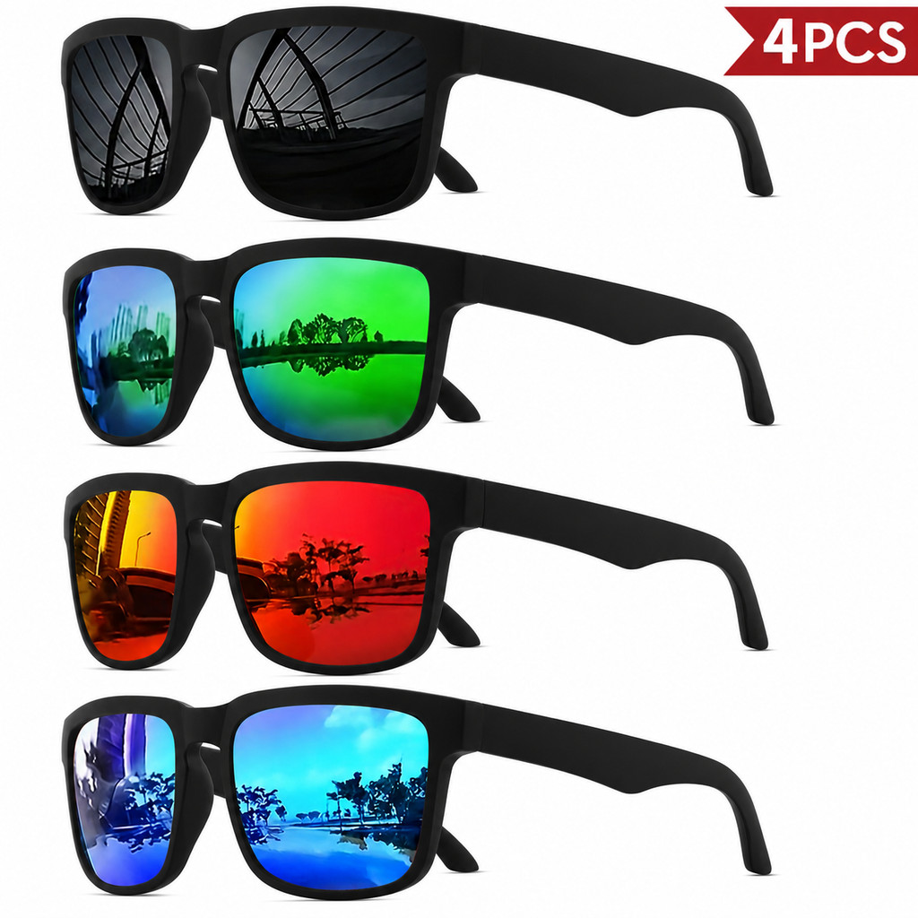 Óculos de sol quadrado 4 peças colorido UV400 modelo clássico ciclismo pesca caminhada