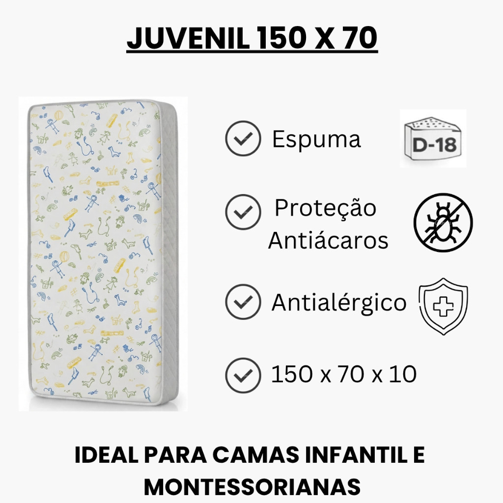 Colchão Baby para Cama Infantil 150x70 Espuma D18 Conforto e Durabilidade - Envio Imediato — imagem 2 de 2