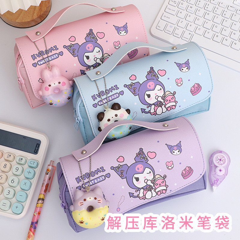 Estojo antiestresse Kuromi, alto valor estético, bolsa de papelaria de grande capacidade, caixa de papelaria, bolsa de m