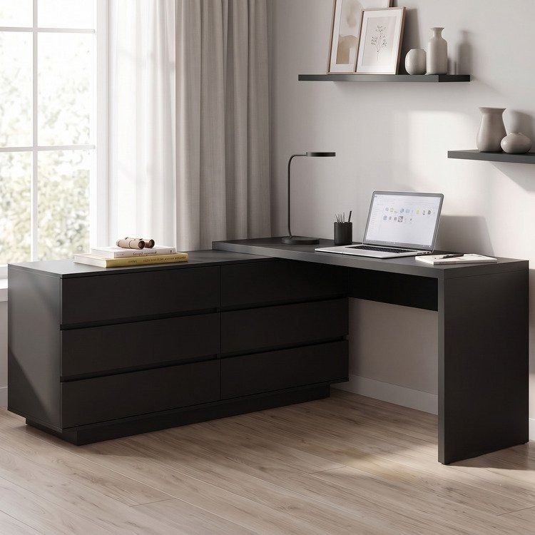 Escrivaninha em L ou Reta Oring 6 Gavetas 139,8cm CabeCasa MadeiraOriginals Preto