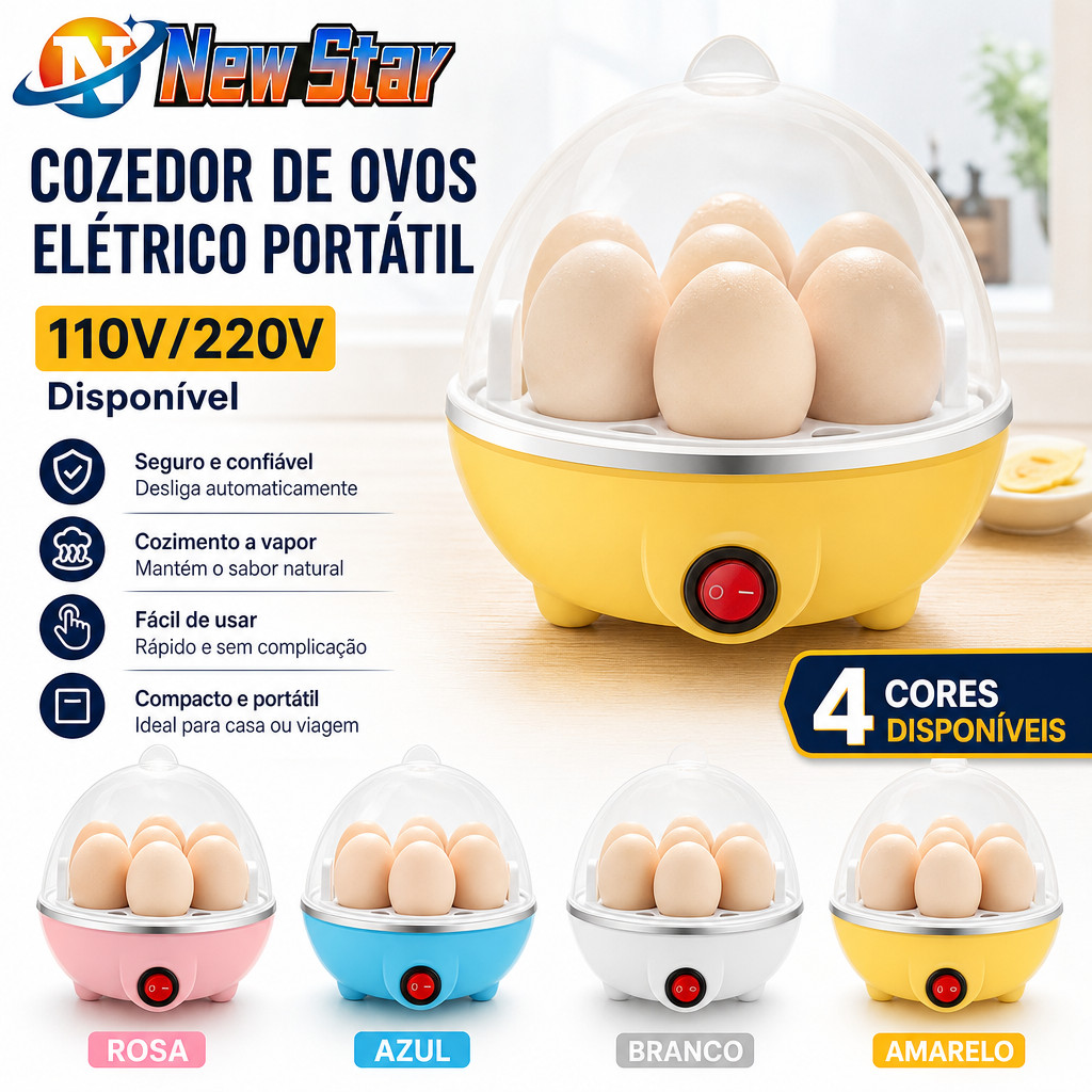 New Star Cozedor de Ovos Elétrico Portátil Cozinha à Vapor 110V/220V Cores disponíveis （Branco Azul Rosa Amarelo）