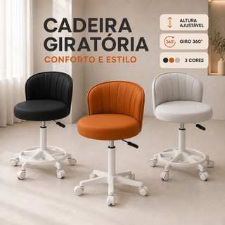 Cadeira Penteadeira Giratória Altura Ajustável, Assento PU Ergonômico Com Rodízios Silenciosos Para Quarto Home Office